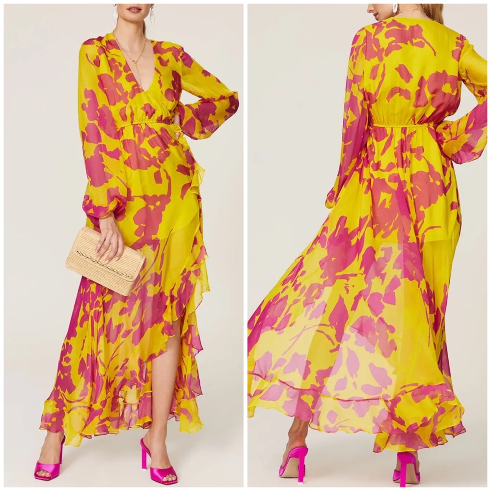 Caroline Constas Liv Maxi Dress Floral Long Sleeve Size Small